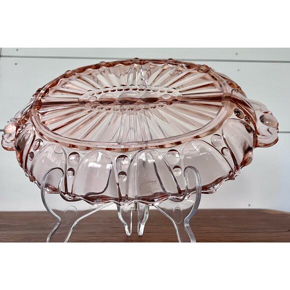 Oyster and Pearl Pink 12" Oval 2 Part Relish Dish by Anchor Hocking Vintage - Picture 7 of 12